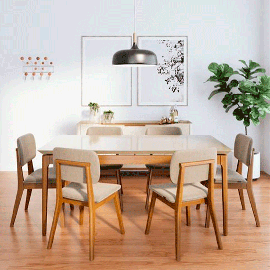 JUEGO DE COMEDOR DE 6 SILLAS WIND 1,8 COD. 75 COLOR BRANCO/NATURE