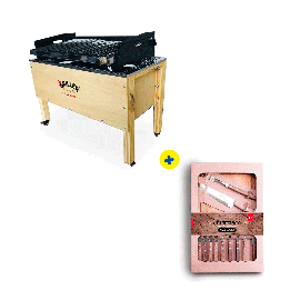 Combo Griller Caja China Grande Clásica 20 Kg +Juego Para Asado 12 Piezas