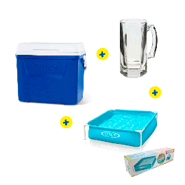 Tricombo Cooler 28 QT + Piscina 122x30 Cm + Set De Vaso Cerveceros 2 Piezas