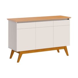 BUFETERA CLÁSICA 3 PUERTAS S/ESPEJO BLANCO OPACO C/MADERA NATURAL 