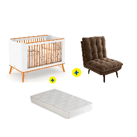 Combo Cuna Albi + Colchón de cuna Sonolev Baby Malha Blanco + Poltrona