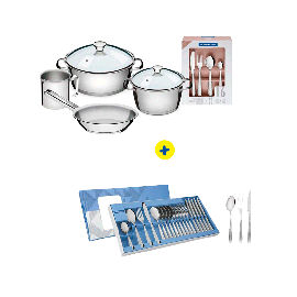 Combo batería de cocina 4 Pieza Tramontina + Juego De Cubiertos 24 Piezas Athenas