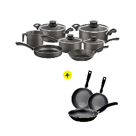 Combo batería de cocina 7 piezas tramontina + Juego de sartenes 3 piezas turin negro