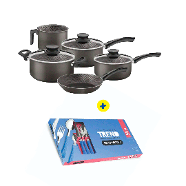 Combo batería de cocina 5 piezas Tramontina + Juego de cubiertos 24 piezas Simonaggio