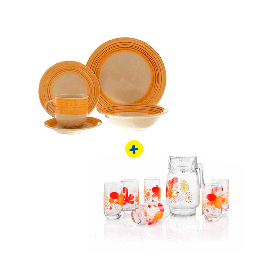 Combo vajilla 30 piezas crema/chocolate royal line + jarra con vasos 7pzas 1.6 Lt