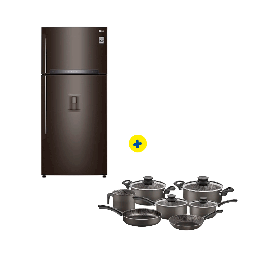 Combo refrigerador LG 509 Lts Dark Inox Inverter + Batería de cocina 7 pizas Tramontina