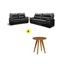 Combo Sofá Adria 3l Color Negro + Mesa Lateral clásica Redonda Color Madera Freijo