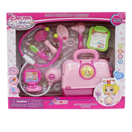 Juego de doctora de 8 piezas color rosa-fucsia