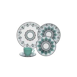 Juego de Vajilla Diseño Flores 20 Pzas. Blanco/Verde/Negro