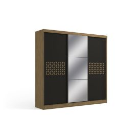 Ropero de 3 Puertas Corredizas 3 Gavetas Color Freijo/Preto
