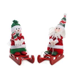 FIGURA DE SANTA Y MUÑECO DE NIEVE ROJO-VERDE 