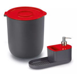 Set para jabón y basurero de plástico 23.5x15.5x17.5 cm color Gris/Rojo Arthi 8336
