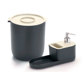 Set para jabón y basurero de plástico 23.5x15.5x17.5 cm color Blanco/Gris Arthi 5051
