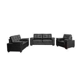 Juego de Living Niagara 3+2+1 lugares cuero ecológico negro 