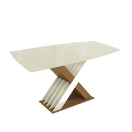 Mesa de comedor graviola con vidrio para 8 sillas color blanco opaco