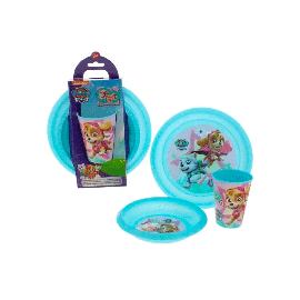 Plato con vaso Paw Patrol - 3 piezas - celeste