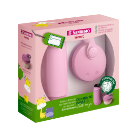 Termo Infantil + Envase P/Leche En Polvo Rosado