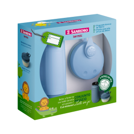 Termo Infantil + Envase P/Leche En Polvo Celeste