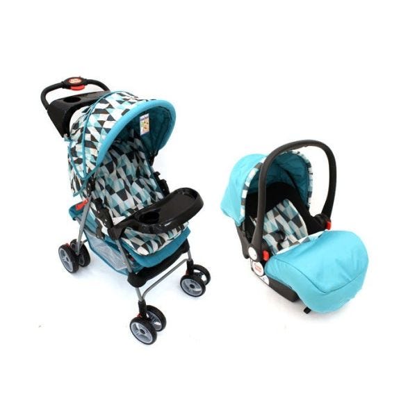 COCHE P/BEBE C/ASIENTO P/AUTO 2 PCS COLOR CELESTE COD: 676-3850021B