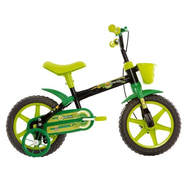 BICICLETA INFANTIL TRACK BIKE ARO 12 MOD ARCO IRIS PTO NEGRO VERDE